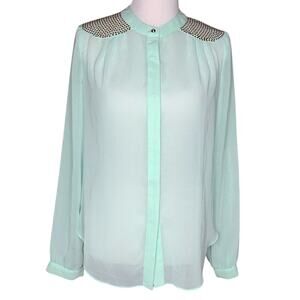 Gianni Bini Sheer Button Down with Gold Accents Sz Med